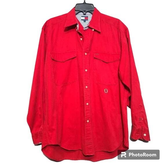 Vintage Tommy Hilfiger Classic Red Button Shirt Size M - Picture 1 of 4